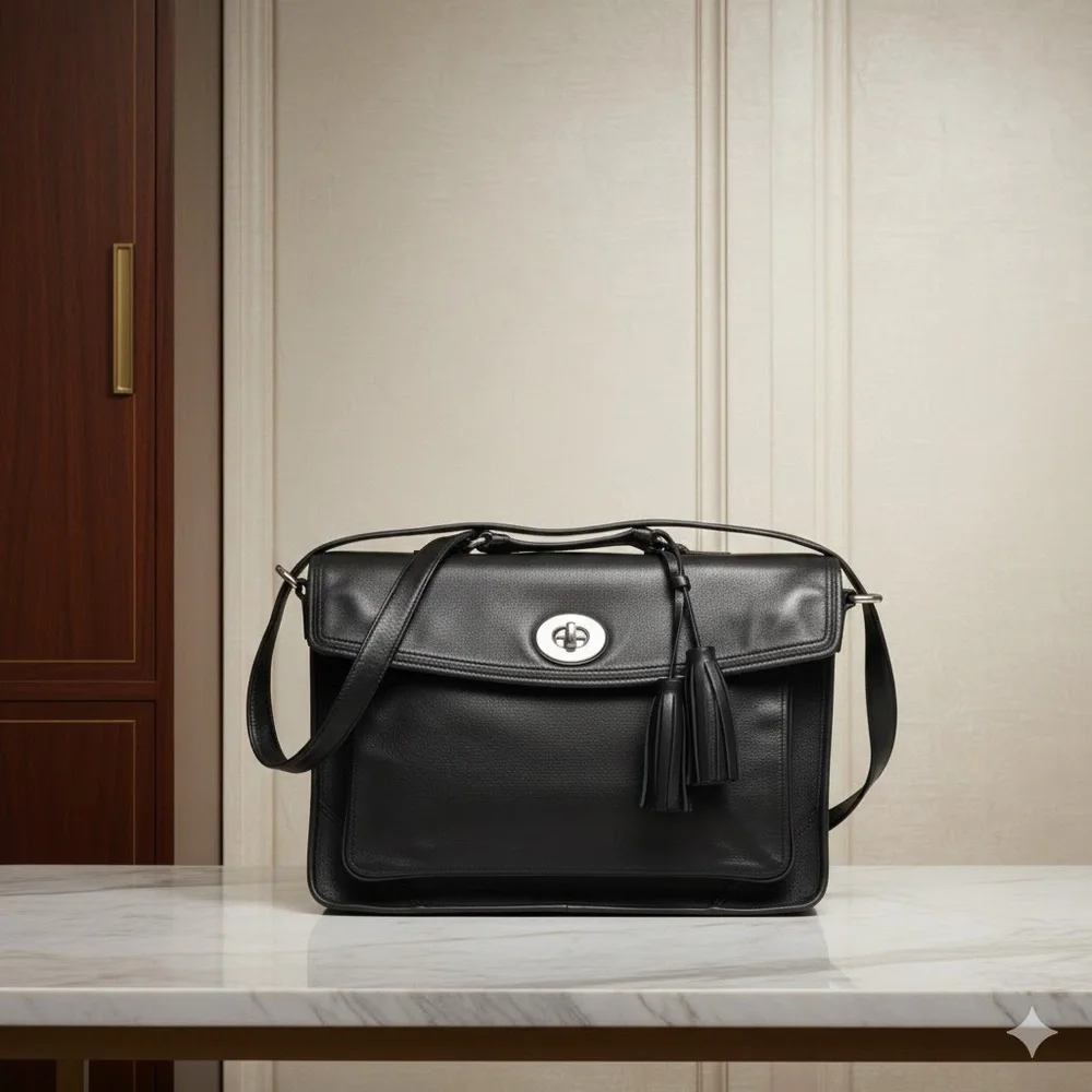 Rare Coach Archive 23703 Black Buttery Leather Slim Briefcase